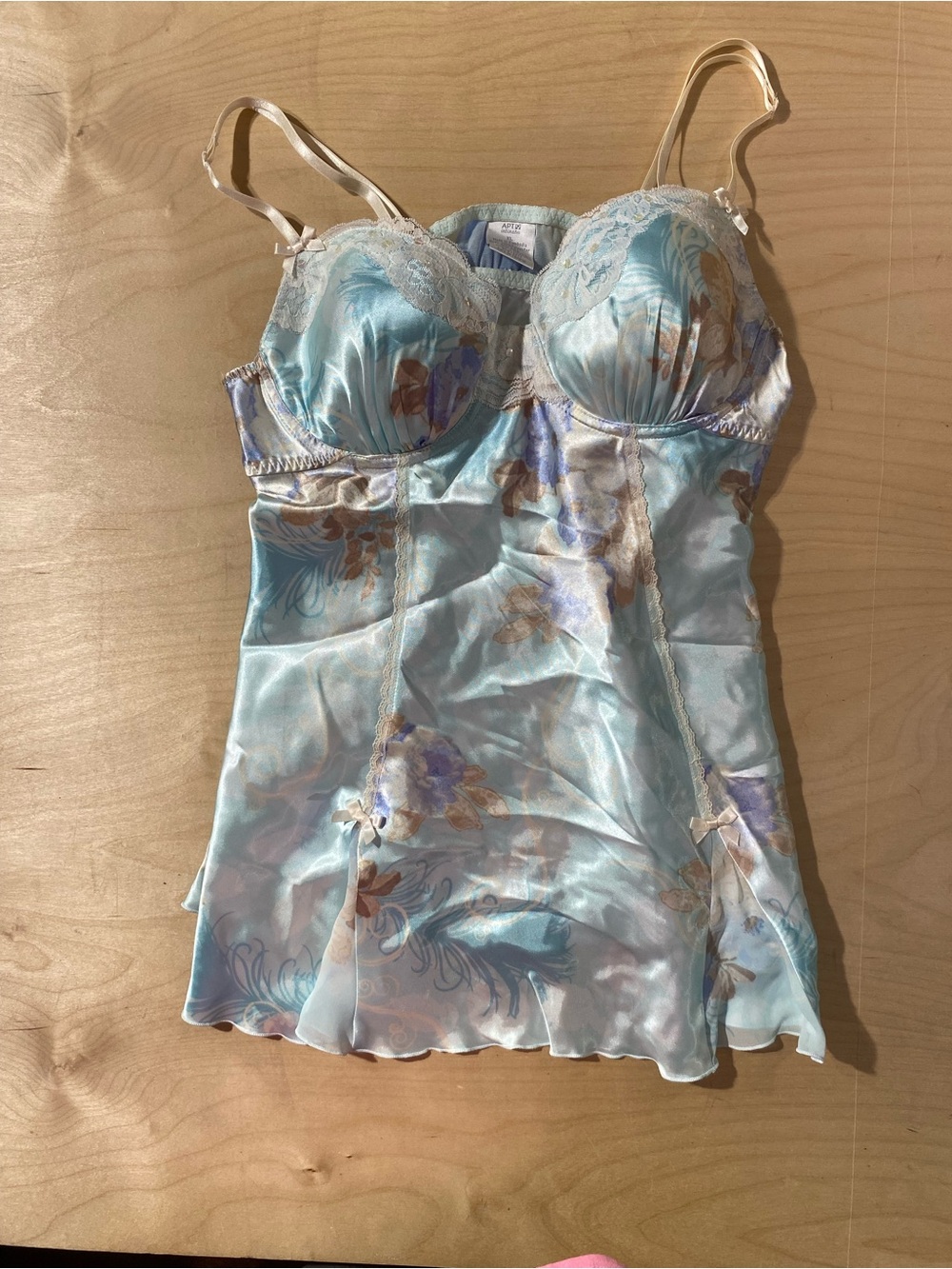 Apt. 9 Light Blue Floral Satin Chemise with Cream Lace XL (SC) - Picture 5 of 9